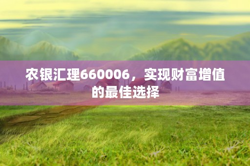 农银汇理660006，实现财富增值的最佳选择