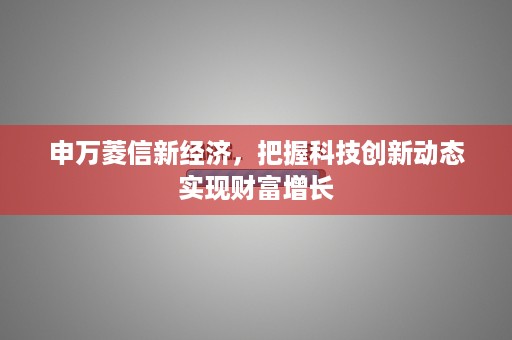 申万菱信新经济，把握科技创新动态实现财富增长