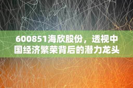 600851海欣股份，透视中国经济繁荣背后的潜力龙头企业