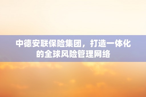 中德安联保险集团，打造一体化的全球风险管理网络