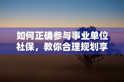 如何正确参与事业单位社保，教你合理规划享受更多福利