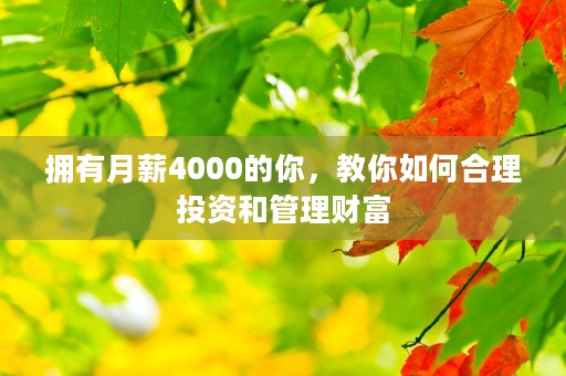 拥有月薪4000的你，教你如何合理投资和管理财富