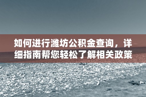 如何进行潍坊公积金查询，详细指南帮您轻松了解相关政策