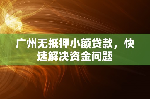 广州无抵押小额贷款，快速解决资金问题