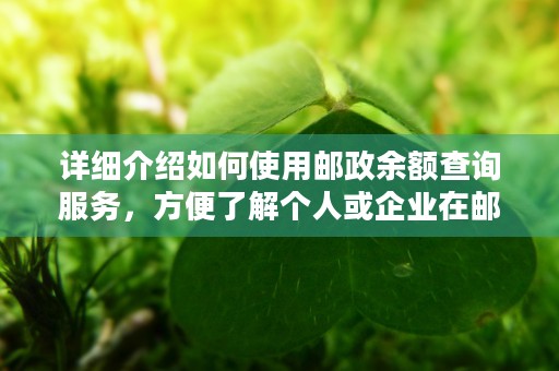 详细介绍如何使用邮政余额查询服务，方便了解个人或企业在邮局中的存款情况