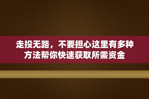 走投无路，不要担心这里有多种方法帮你快速获取所需资金