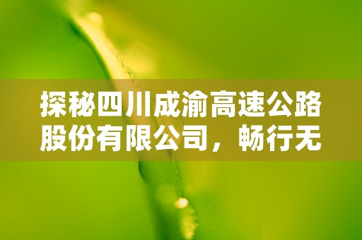 探秘四川成渝高速公路股份有限公司，畅行无阻的便捷通道