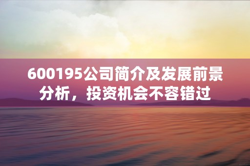 600195公司简介及发展前景分析，投资机会不容错过