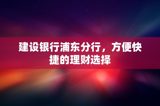 建设银行浦东分行，方便快捷的理财选择