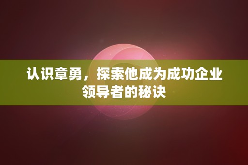 认识章勇，探索他成为成功企业领导者的秘诀