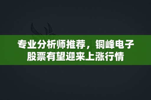 专业分析师推荐，铜峰电子股票有望迎来上涨行情