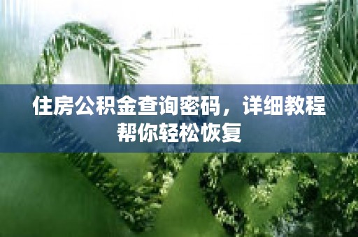 住房公积金查询密码，详细教程帮你轻松恢复