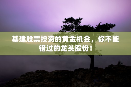 基建股票投资的黄金机会，你不能错过的龙头股份！