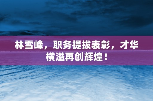 林雪峰，职务提拔表彰，才华横溢再创辉煌！