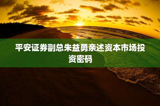 平安证券副总朱益勇亲述资本市场投资密码