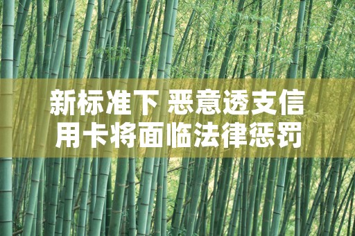 新标准下 恶意透支信用卡将面临法律惩罚