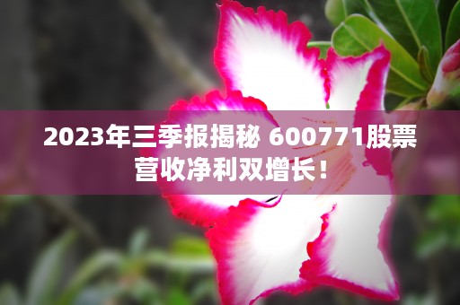 2023年三季报揭秘 600771股票营收净利双增长！