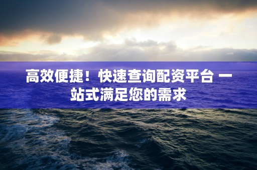 高效便捷！快速查询配资平台 一站式满足您的需求