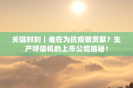 关键时刻｜谁在为抗疫做贡献？生产呼吸机的上市公司揭秘！