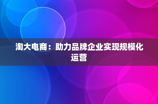 淘大电商：助力品牌企业实现规模化运营