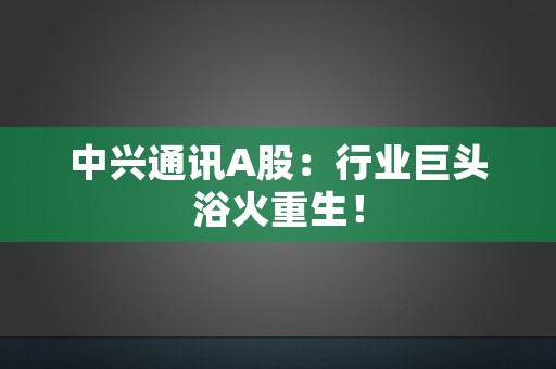 中兴通讯A股：行业巨头浴火重生！