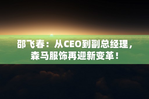 邵飞春：从CEO到副总经理，森马服饰再迎新变革！