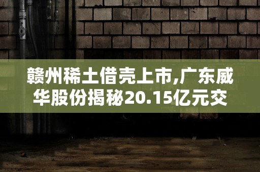 赣州稀土借壳上市,广东威华股份揭秘20.15亿元交易方案