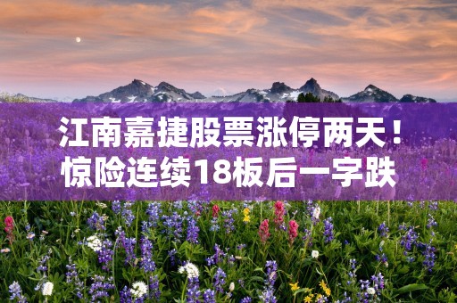 江南嘉捷股票涨停两天！惊险连续18板后一字跌停！