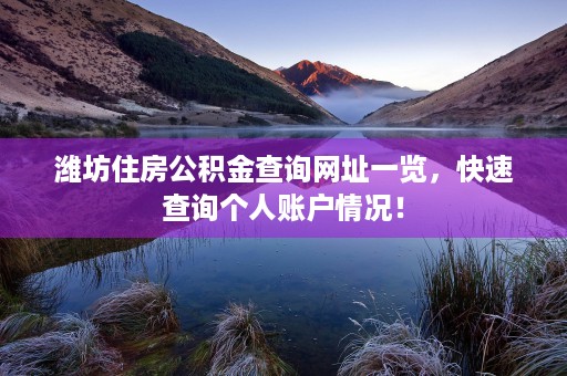 潍坊住房公积金查询网址一览，快速查询个人账户情况！