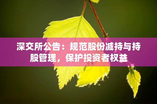 深交所公告：规范股份减持与持股管理，保护投资者权益