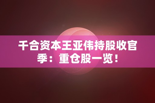 千合资本王亚伟持股收官季：重仓股一览！