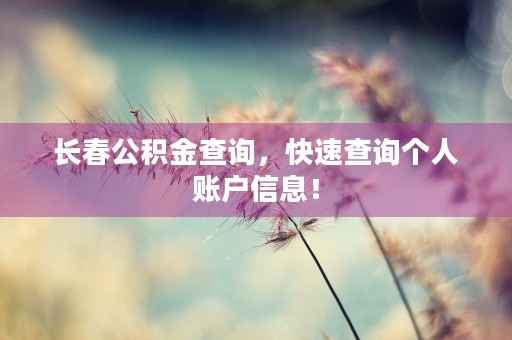 长春公积金查询，快速查询个人账户信息！