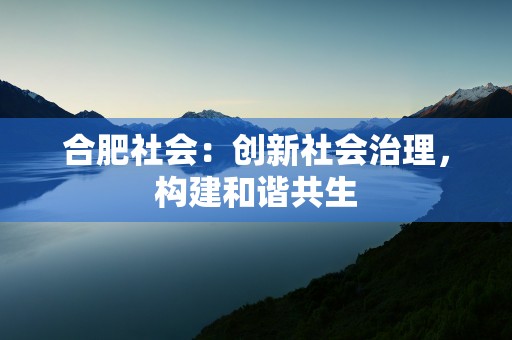 合肥社会：创新社会治理，构建和谐共生