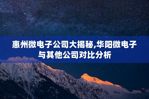 惠州微电子公司大揭秘,华阳微电子与其他公司对比分析