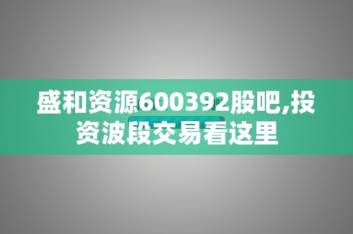 盛和资源600392股吧,投资波段交易看这里