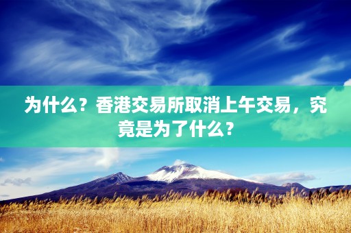 为什么？香港交易所取消上午交易，究竟是为了什么？