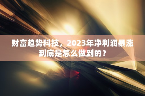 财富趋势科技，2023年净利润暴涨到底是怎么做到的？