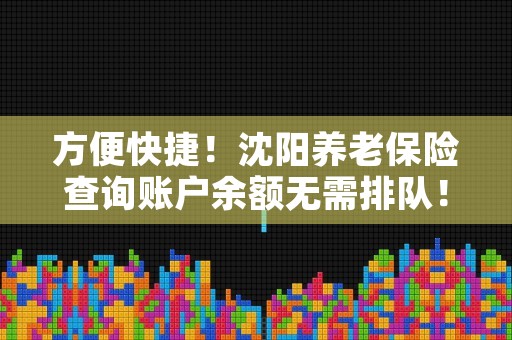 方便快捷！沈阳养老保险查询账户余额无需排队！，沈阳条件好的养老院