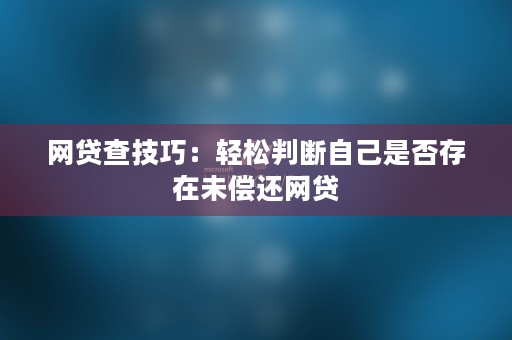 网贷查技巧：轻松判断自己是否存在未偿还网贷