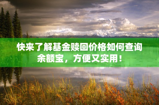 快来了解基金赎回价格如何查询余额宝，方便又实用！