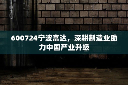 600724宁波富达，深耕制造业助力中国产业升级