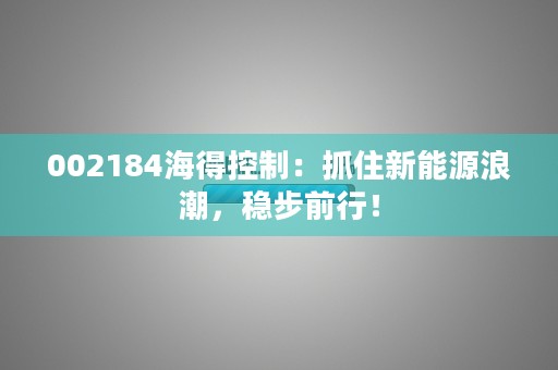 002184海得控制：抓住新能源浪潮，稳步前行！