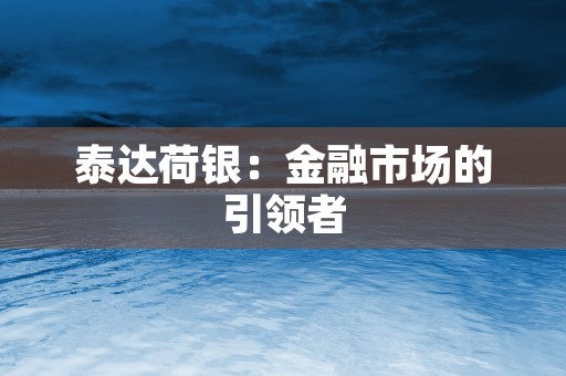 泰达荷银：金融市场的引领者