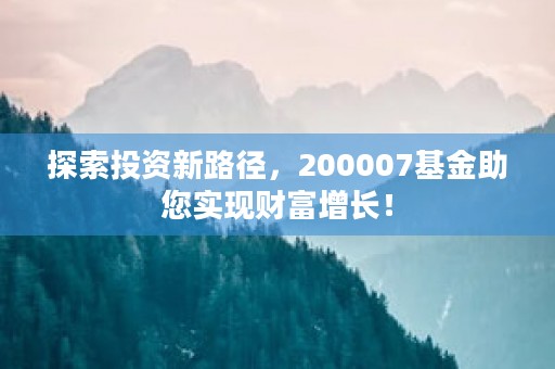 探索投资新路径，200007基金助您实现财富增长！