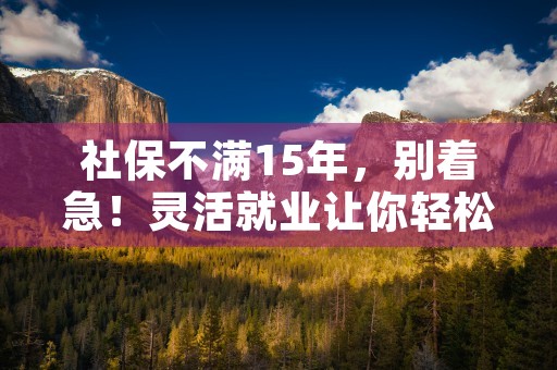 社保不满15年，别着急！灵活就业让你轻松完成补缴年限！