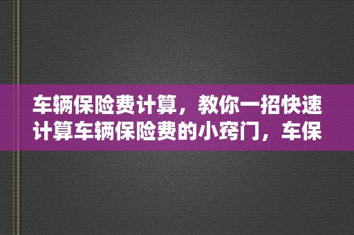 车辆保险费计算，教你一招快速计算车辆保险费的小窍门，车保险费用计算器