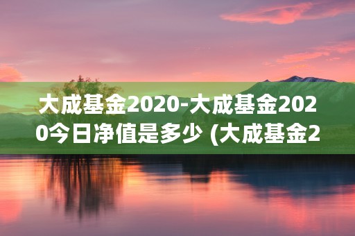 大成基金2020-大成基金2020今日净值是多少 (大成基金2020最新净值090003)