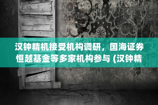 汉钟精机接受机构调研，国海证券恒越基金等多家机构参与 (汉钟精机工作)