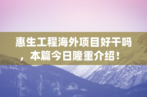 惠生工程海外项目好干吗，本篇今日隆重介绍！ (惠生工程还能存活多久)