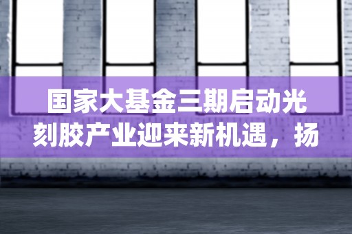 国家大基金三期启动光刻胶产业迎来新机遇，扬帆新材领航连续涨停 (国家大基金三期布局名单)